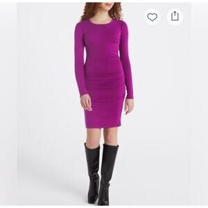 Michael Stars NWT Berry Ruched Ribbed Bodycon Dress Long Sleeve Size M